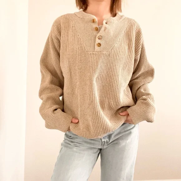Vintage Northcrest Cotton Tan Knit Sweater - Picture 1 of 4